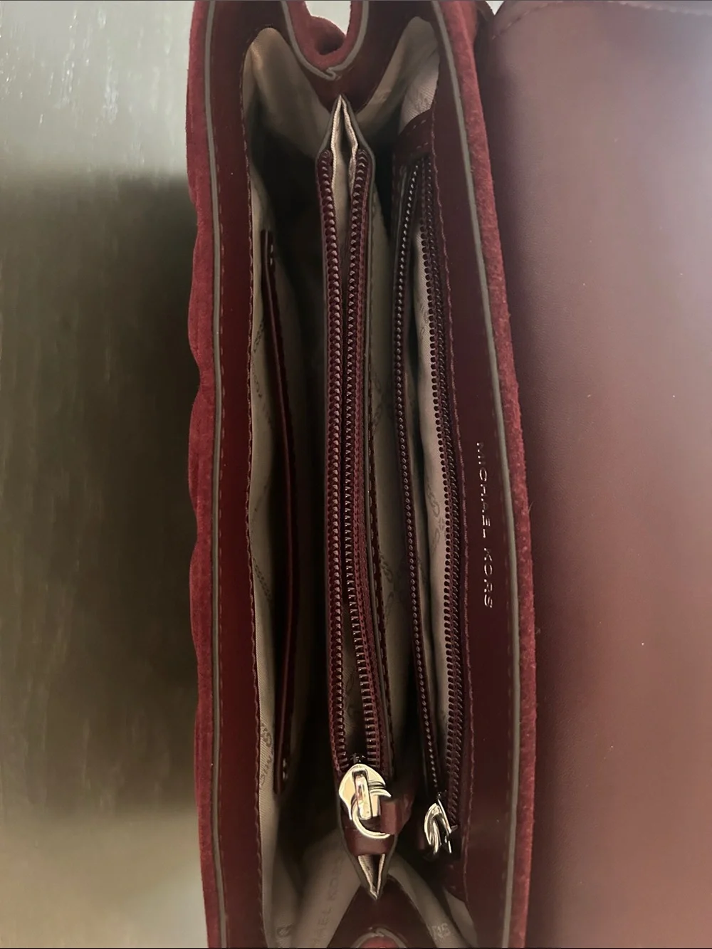Michael Kors Quilted Burgundy Suede Crossbody with Gold Hardware